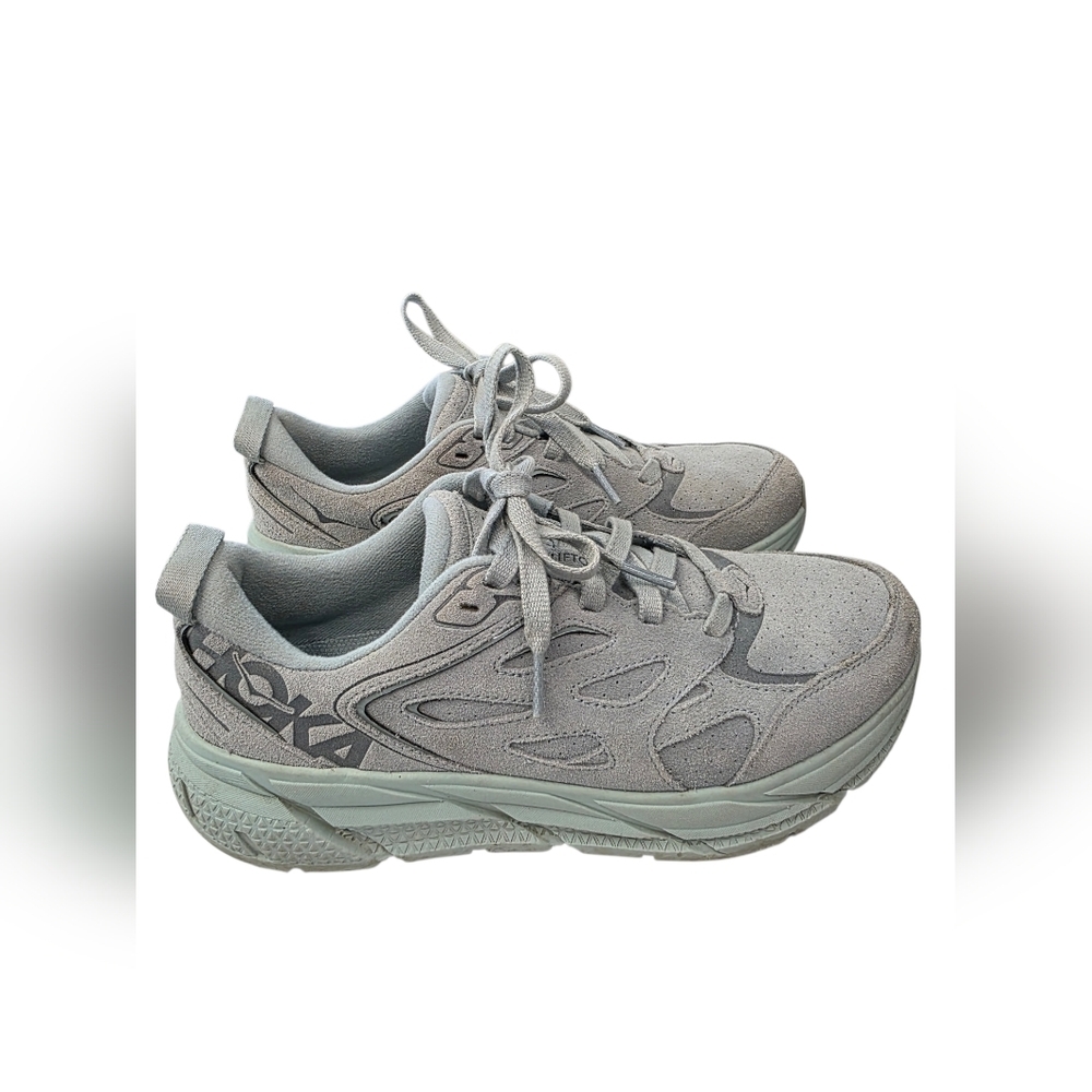 Hoka M Clifton L Suede Limestone grey running shoes